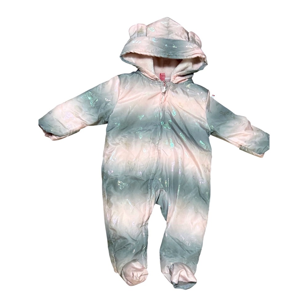 Penelope Mack LTD Baby Girl Ombre Butterfly Fleece Lined Hooded Pram Suit 0-3M